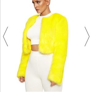Brand New Yellow faux fur jacket byNaked Wardrobe